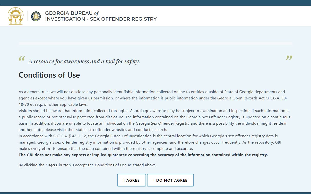 Schley County inmate and sex offender registry search through GBI public portal