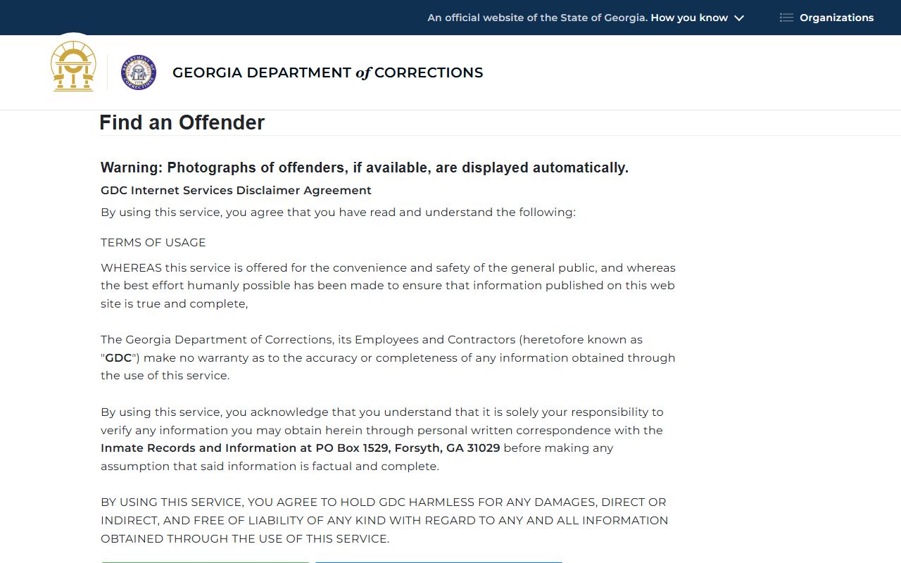 Schley County inmate search through Georgia Department of Corrections offender query